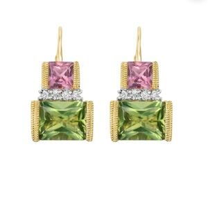 14k Peridot Pink Tourmaline and Diamond Earrings